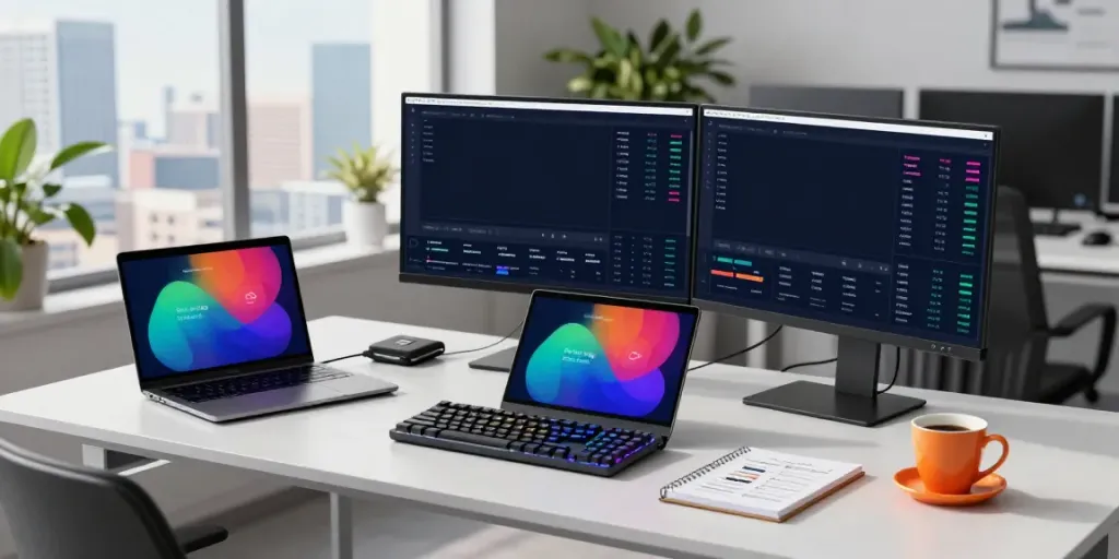AI Trading Software powering crypto analytics on dual monitors in a professional trading workspace