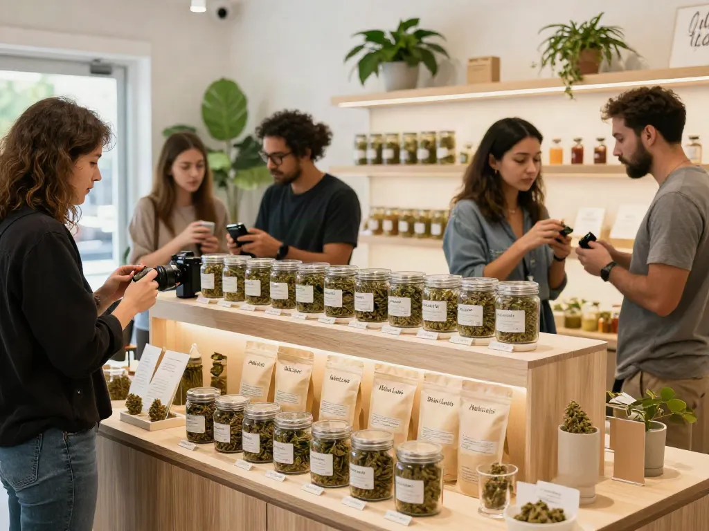 Alien Labs Biskanté cannabis strain showcased in a modern retail space, inviting atmosphere.