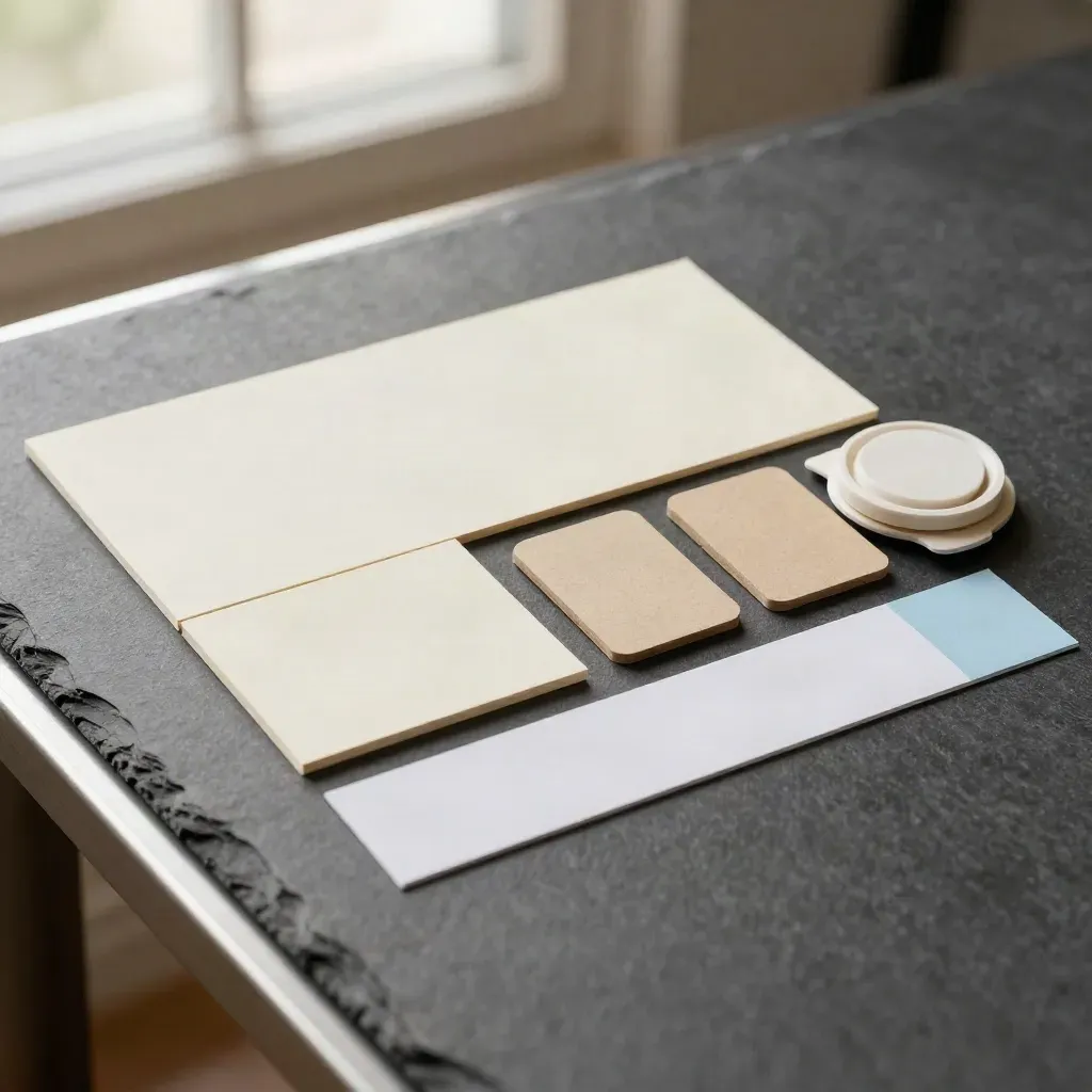 Form field rule materials grouped on a dark surface with soft blue-grey accents.